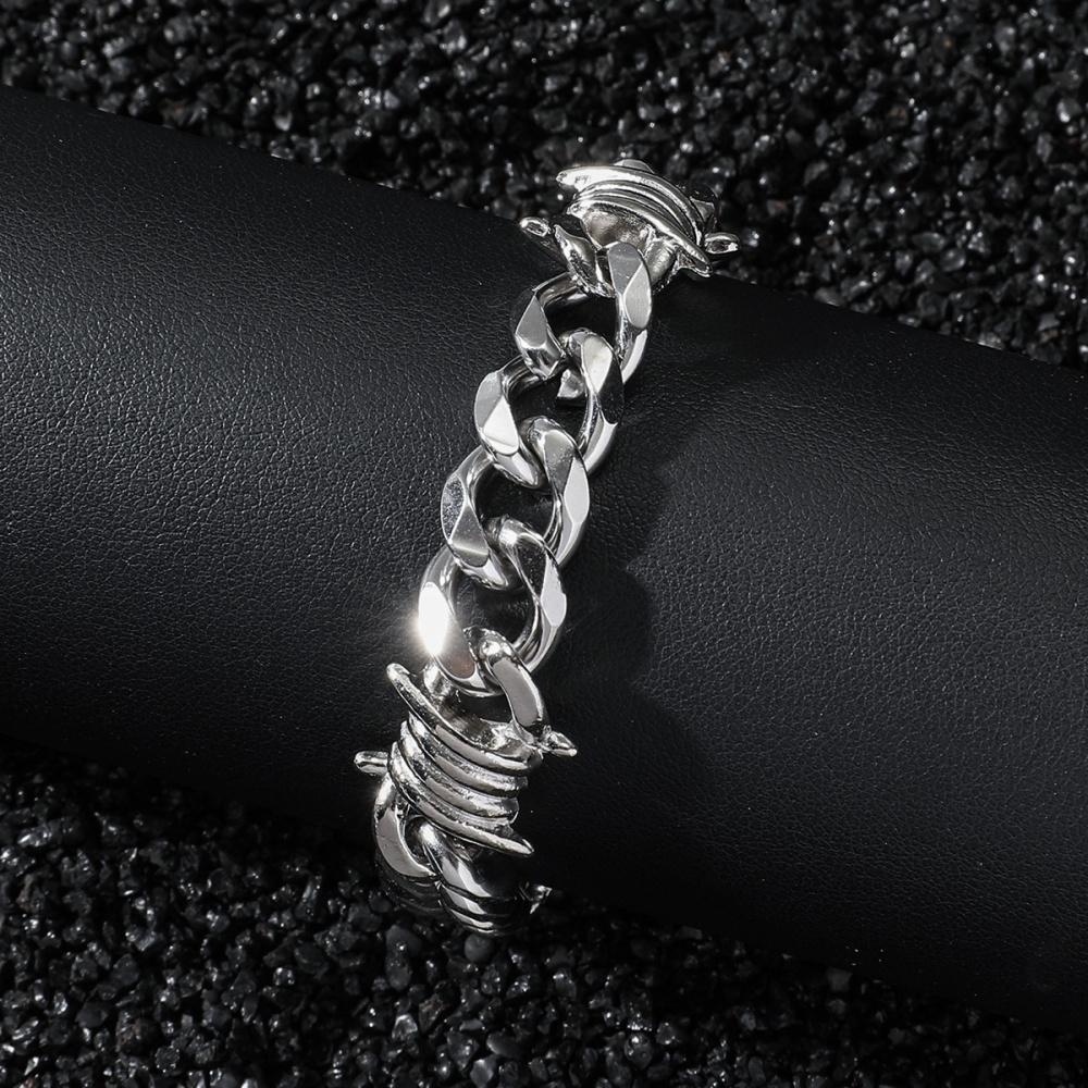 Stainless Steel Thorn Cuban Link Chains Bracelet for Men Women Barbed Wire Chain Bracelets  Adjustable Punk Emo Style Jewelry