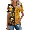 Women Casual V Neck Short Sleeve Polo Shirt Oktoberfest Print Collared Top Lightweight Summer Blouse
