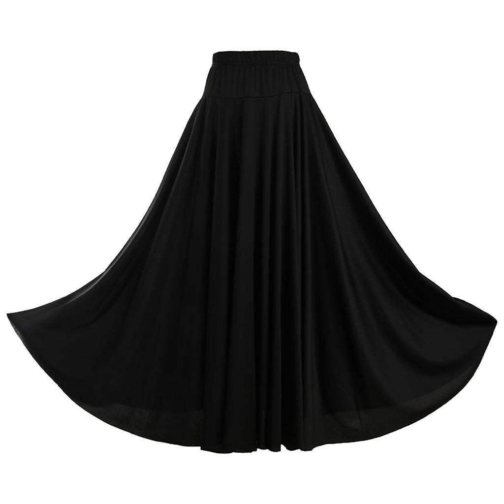 Womens Solid Color Ruffle Skirt High Waist Elastic Waistband Dance Skirt Ballroom Dance Stage Performance Practice Costume