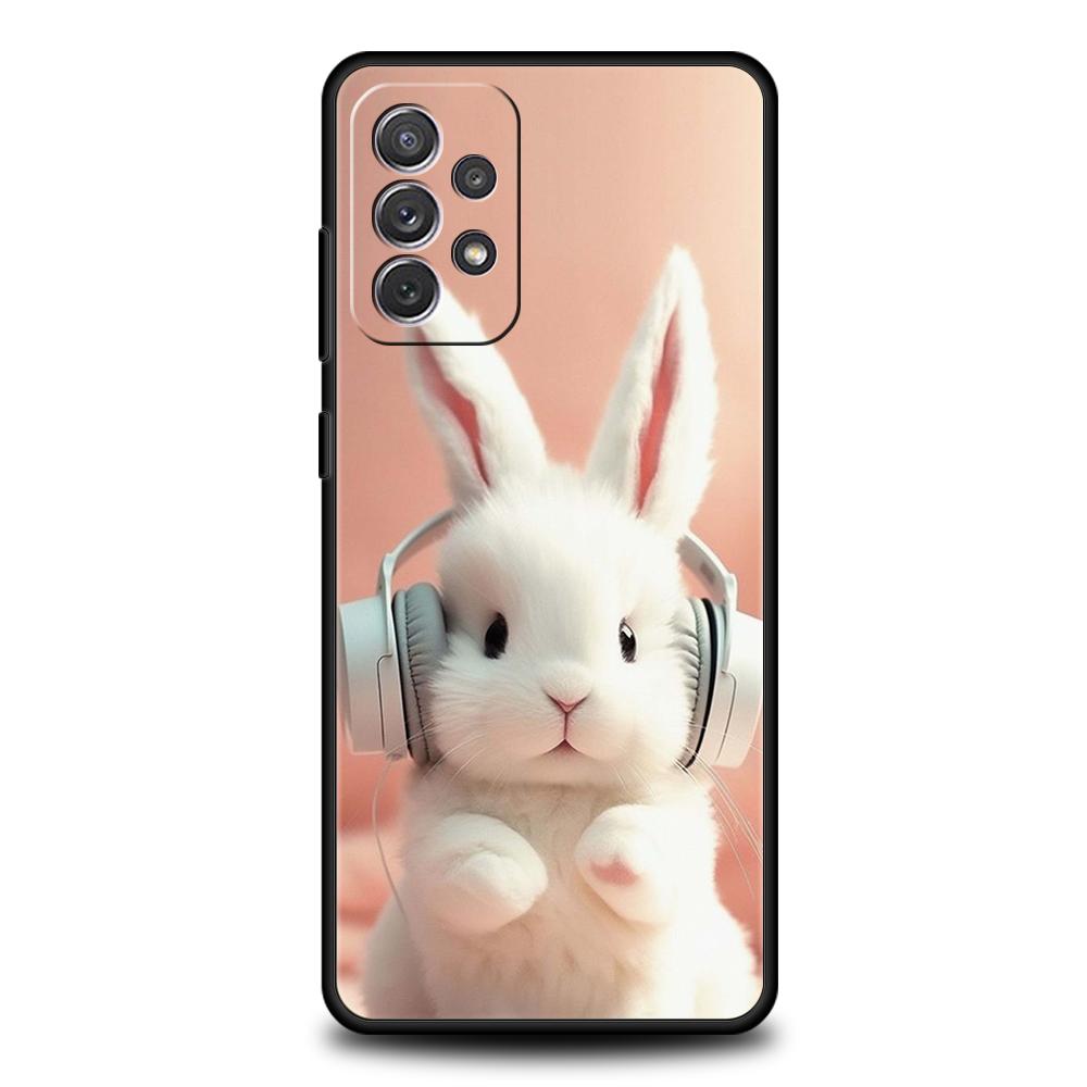 A Cute Rabbit With A Purple Hat Phone Case for Samsung Galaxy A15 A14 A25 A54 A34 A51 A71 A72 A73 A32 A52 A52S A21S 5G TPU Shell