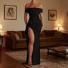 European and American Summer Solid Color Temperament Dress Tube Top One-word Collar Halter Split Fork Long Dress