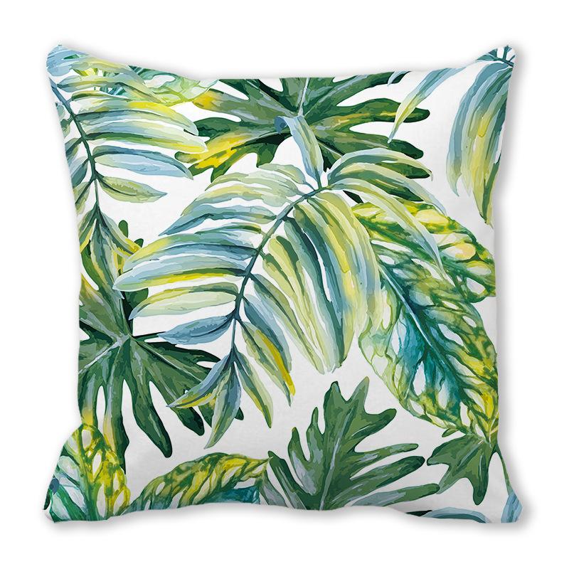 Watercolor tropical green leaf banana leaf Digital printing short plush pillow covers for sofa office cushion cover home goods
