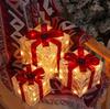 Three-Piece LED Christmas Gift Box with Warm Light and Red Bow