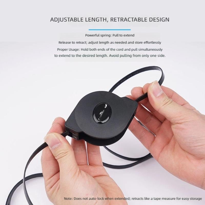 RJ45 Ethernet Cable Pull-Out CAT6 2m Gigabit Cord, Portable Flat Internet Cable for Laptop Desktop Modem Media Device and Desk Work