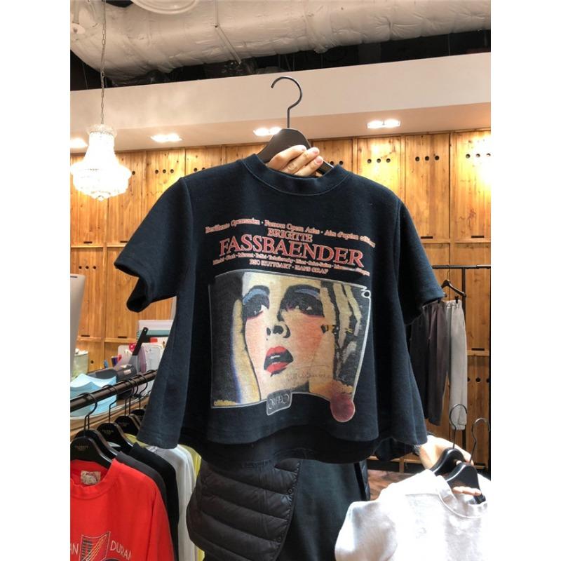 

Футболка с короткими рукавами для женщин, летняя, новая, короткая, свободная, белая, с буквенным принтом, студенческая, большой размер, женская одежда M