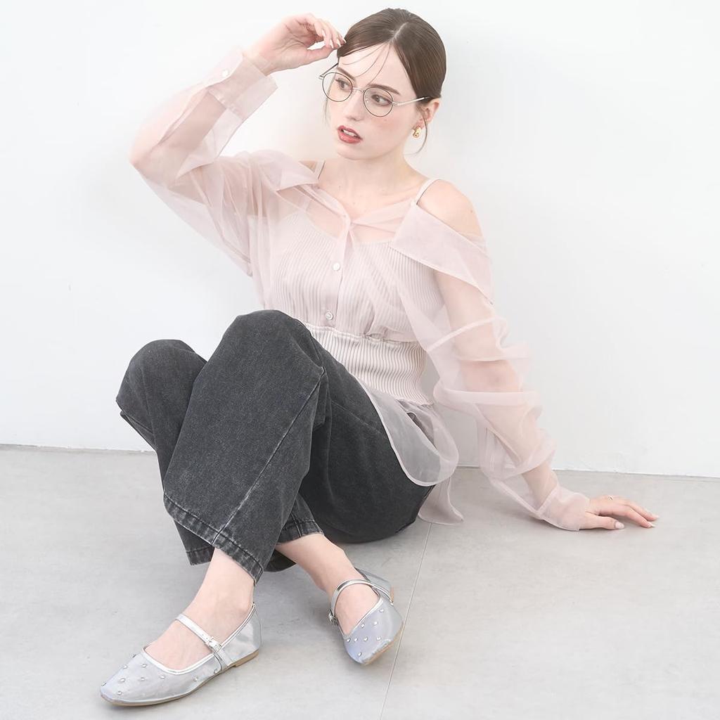 Bridget Birkin Women's Dot Jewel Tulle Flat Pumps (551521), Silver, Size 22.5cm