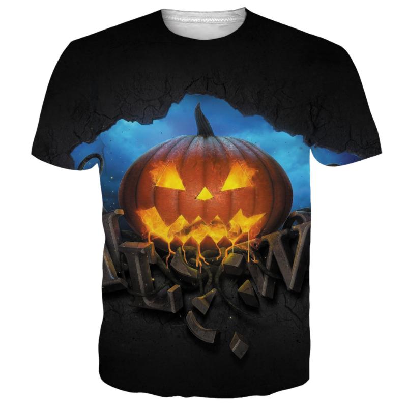 Halloween Cross-border European and American 3D Digital Printing New Casual Men's Short-sleeved Horror-themed Pumpkin T-shirt