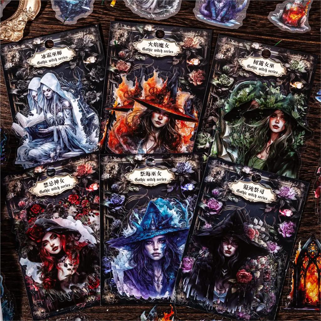 20pcs/pack Dark Witch PET Stickers Collage Vintage Scrapbooking Materials Decor Junk Journal DIY Sticker Stationery