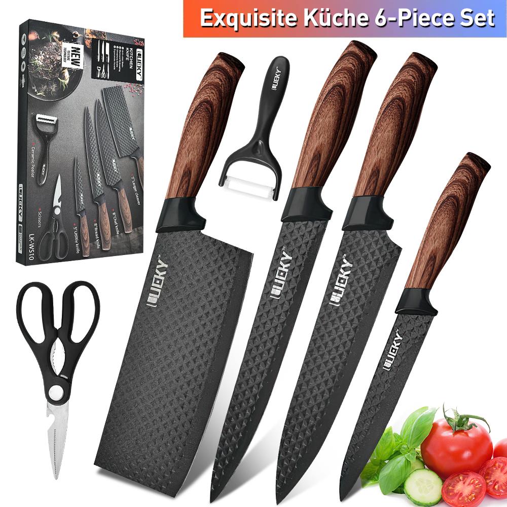 6PCS Kitchen Knives Stainless Steel Chef Knife Meat Clever Slicing Peeling with Scissor Anti-Rust & Ergonomic Design,Family Gift