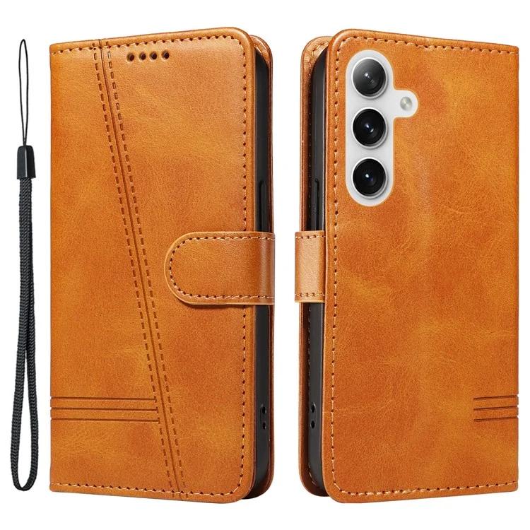 

Для Samsung Galaxy S24+ кожаный чехол-кошелек с Т-образными линиями - желтый