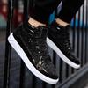 Męskie metaliczne złote buty skórzane high top retro błyszczące imprezowe klubowe botki w stylu vintage wygodne sznurowane sneakersy