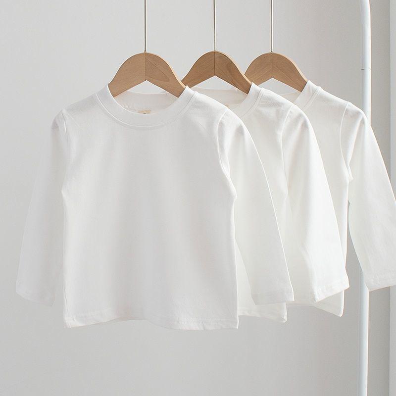 Boys 2025 Spring Stylish Cotton Long-Sleeve White T-Shirt for Toddlers & Kids 150 cm