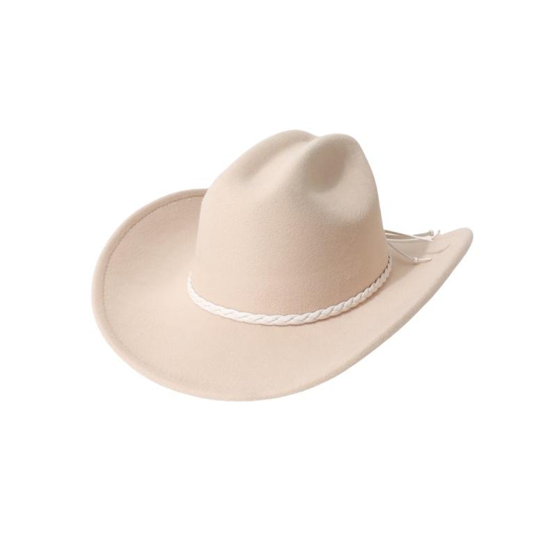 European and American Vintage Jazz Hat, Wool Felt Hat, Cowboy Hat, Retro Faux Wool Felt Hat, Flat-brimmed Hat with Three-strand Braid Decoration,