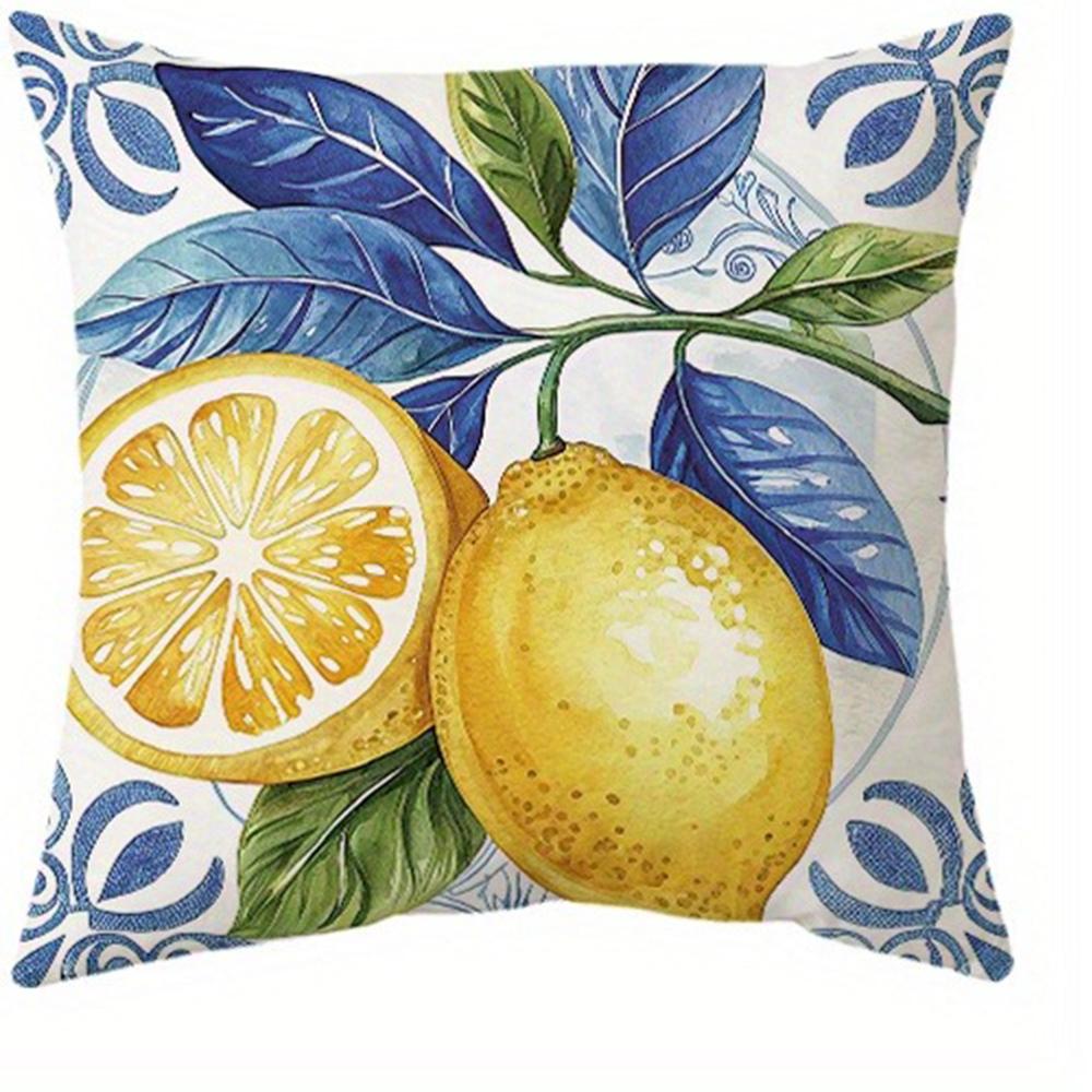 Blue - Toned Watercolor Lemon Pillow CoversLiving Room Sofa Cushion Cover, Soft and Comfortable, Bedroom Room Decoration