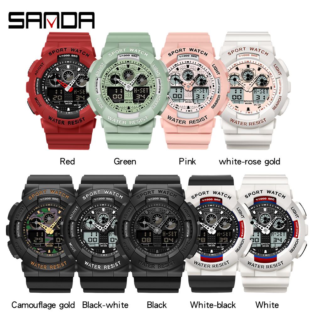 New Sanda Top Brand Men Outdoor Sports Electronic Lady Military Watches Ms Waterproof Alarm Dual Display Wristwatch Relogio