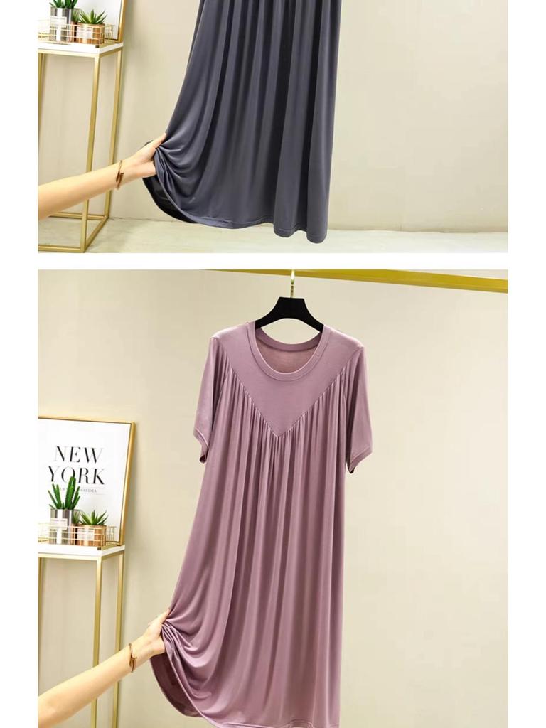 Women's Plus Size A-line Loose Modal Summer Dress with Pleated Hem
