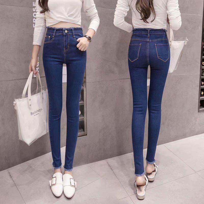 

Women s Summer 2024 Smoky Grey Frayed Denim Slim-Fit High-Waist Jeans, Internet Celebrity Style, Nine-Tenths Length. Size 30