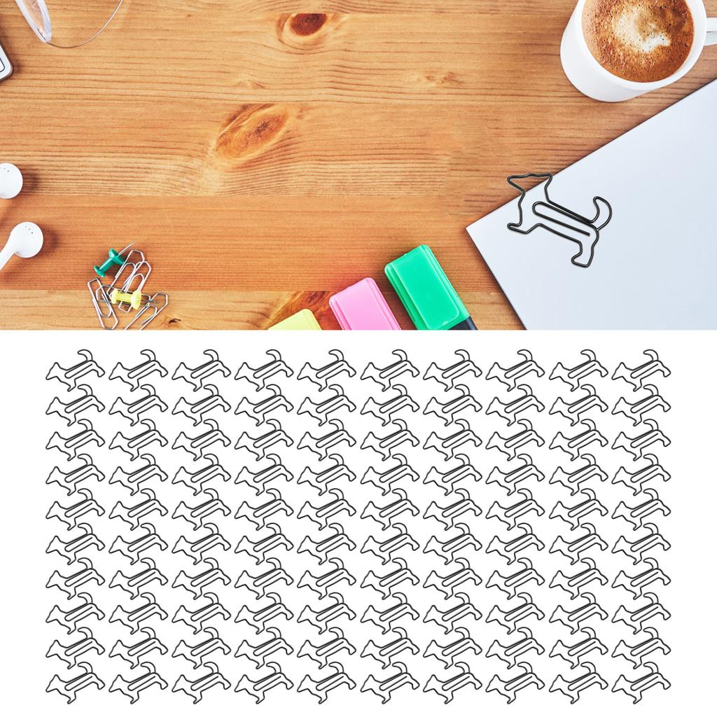 100pcs Dog Shape Paper Clips Creatively Cute Plated Metal Bookmark Paper Clips for Students Stationery