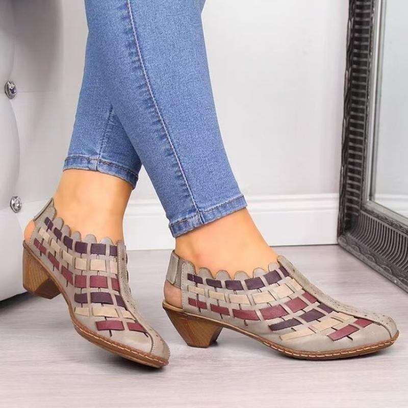 Botines de Tobillo Tejidos de Mujer con Tacón Bajo Grueso, Funda Falsa, Redondos, Antideslizantes