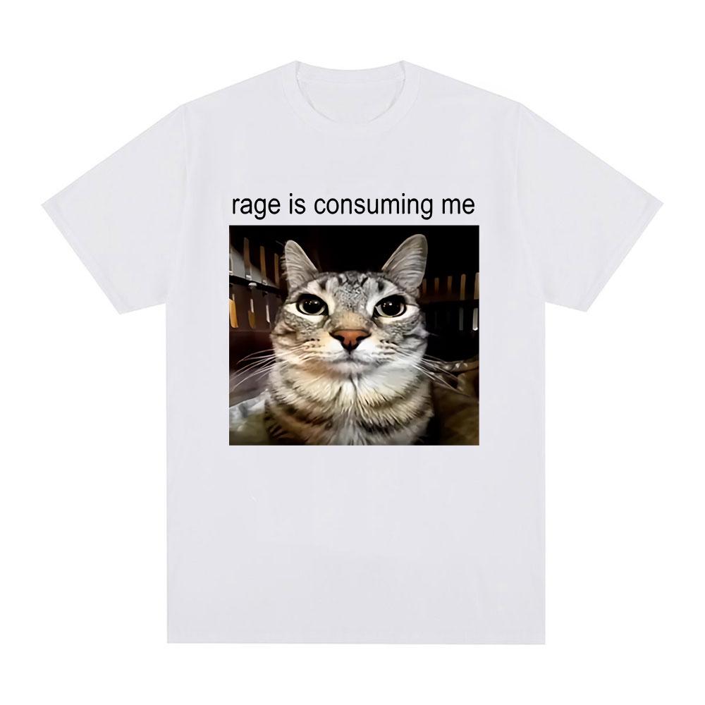Rage Is Consuming Me Silly Staring Cat Meme Tee Shirt Casual Cotton Short Sleeve T-shirts Men Women Cat Lover T Shirt Oversized