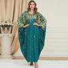 Middle Eastern Muslim Green Bat Sleeve Loose Fit Maxi Dress