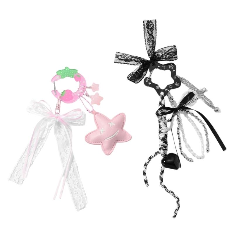 Stylish Acrylic Keychain Strawberry Star Charm Hollow Craftsmanship Practical Rope For Purse Backpack Decoration