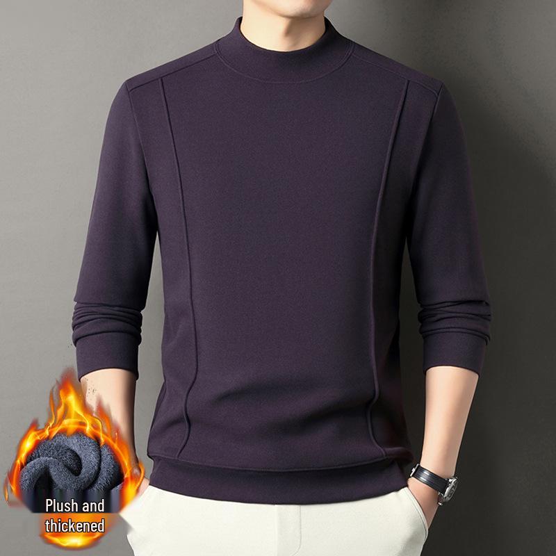 Men's Versatile Winter Fleece Sweatshirt, Half-High Collar, Solid Color, Long Sleeve, Thick Base Layer for All Ages.