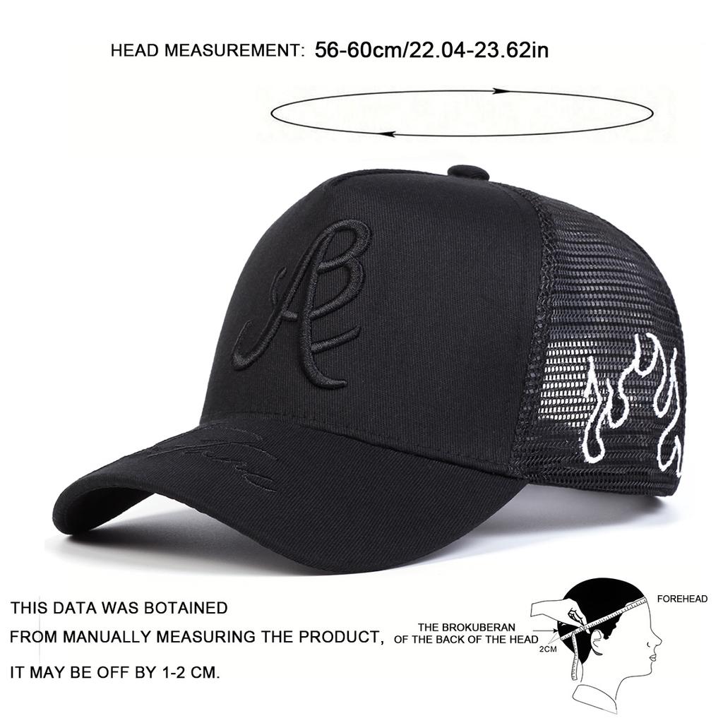 Fashion Letter A Dance Side Flame Embroidery Net Hat Spring and Summer Outdoor Sun Protection Baseball Cap Men and Women Hats Breathable Mesh Caps