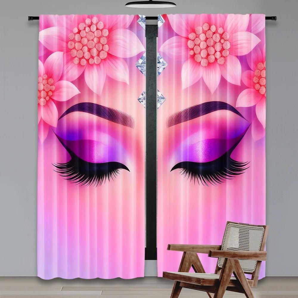 Flat Printing Party Curtain Floral Beauty Glam Digital Printed Polyester Drapes Festive Curtains Use Entryway Room Set Of 2 Made