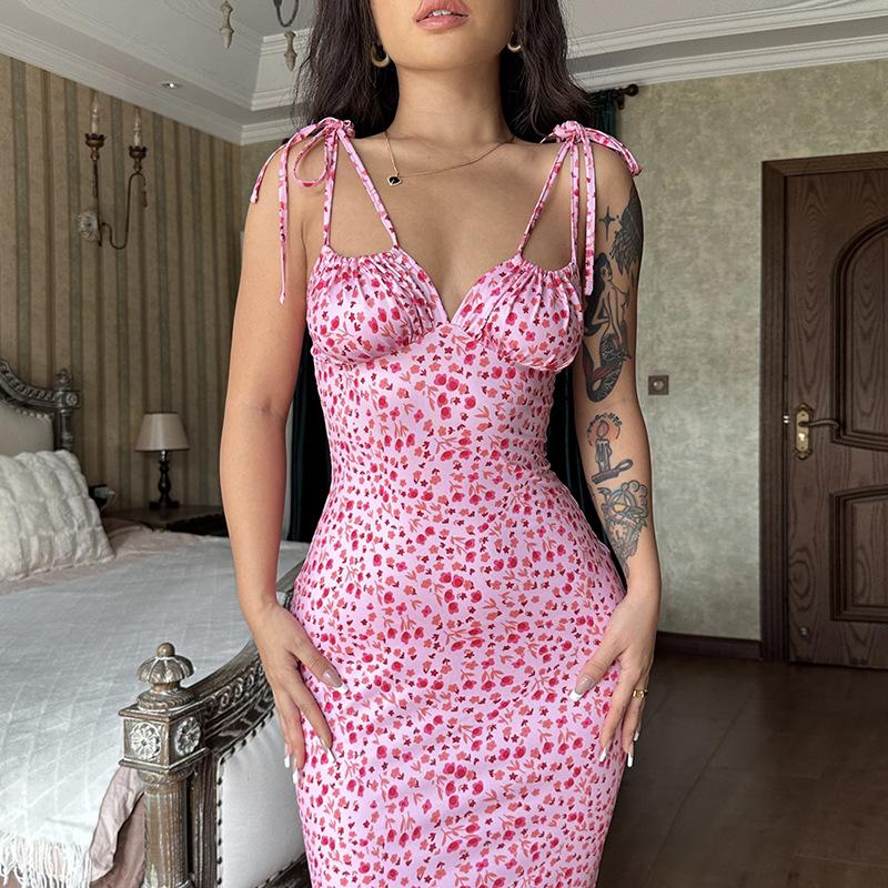Spring New Small Floral Suspenders Large Skirt Dress Women's Clothing Fashion Casual Long Beach Dress for Party