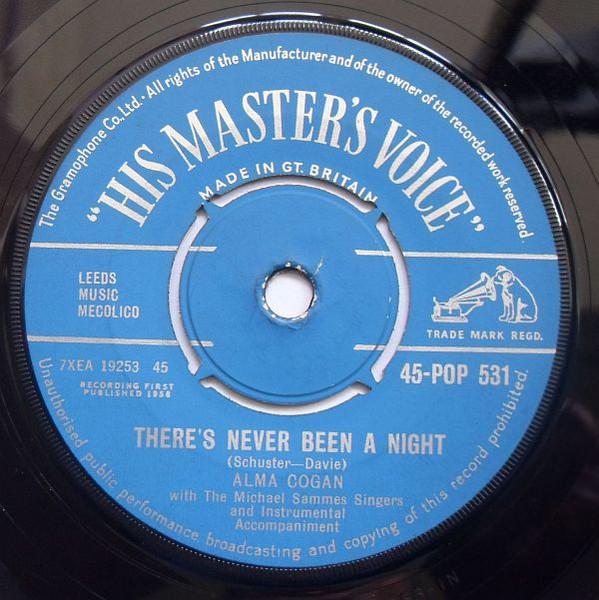 7inch Record ALMA COGAN - There's Never Been A Night / If Thi 45POP531 His Master's Vo 1958 UK Pop Used