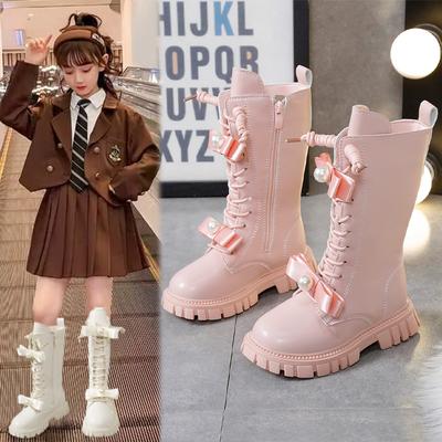 Stivali in pelle per bambine Stivali medi e alti Autunno e inverno Nuovi stivali per bambini Stivali da cavaliere Stivali in pelle per bambini alla moda