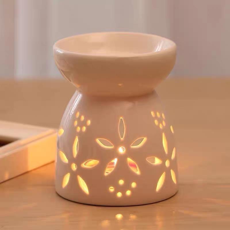 Ceramic Flower Home Aroma Essential Oil Warmer Aromatic Incense & Candle Holder for Perfume Wax Melt Burners Ceramic Oil Burner