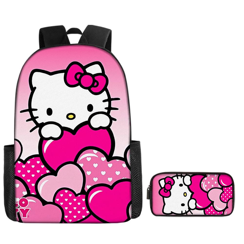 Backpack Hello Kitty Student School Bag Anime Cartoon Backpack Pencil Bag Two-Piece Set Two-piece set (backpack + pencil case)