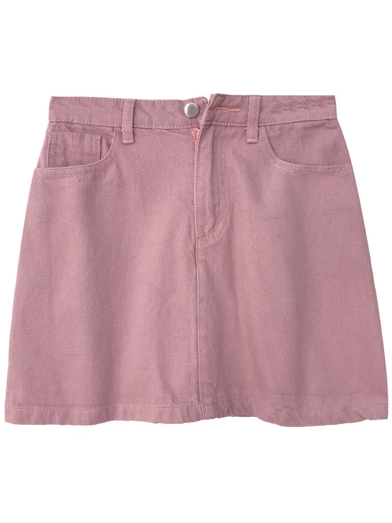Summer new Korean version of versatile solid color skirt women's high waist and thin casual A-shaped skirt student denim short skirt tide