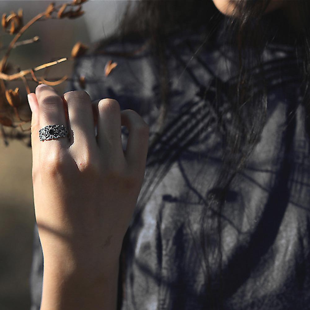 Retro Mongolian Tribal Flower Pattern Open Ring for Men & Women Antique Gothic Adjustable Ring Alloy Silver Plated  Gift