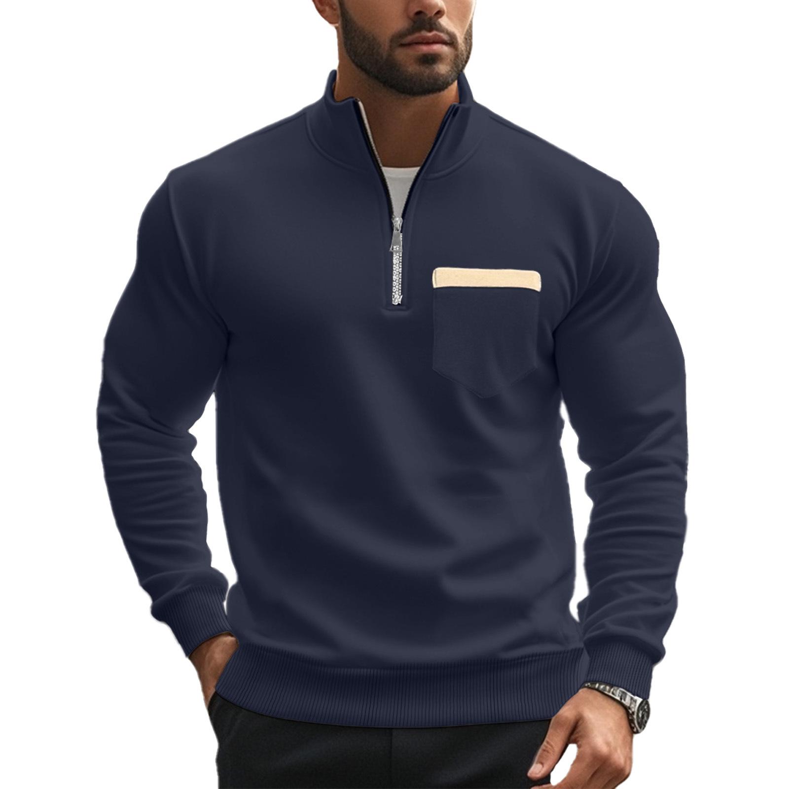 

Winter New Men s Sweatshirt Casual Zip Stand-up Collar Padded Solid Colour Men s Jacket Tops XXXL темно-синього кольору