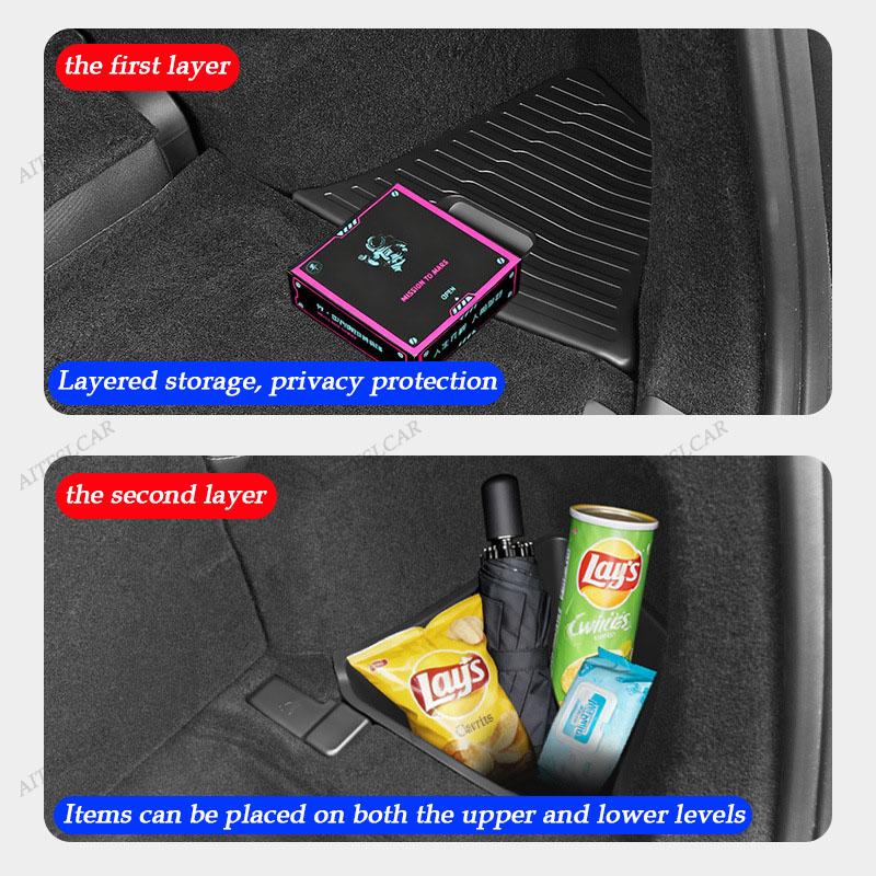 Aiteslcar For Tesla Model Yl + Tpe Car Trunk Side Storage Box New Cover Mat Partition Board Stowing Space Decoration
