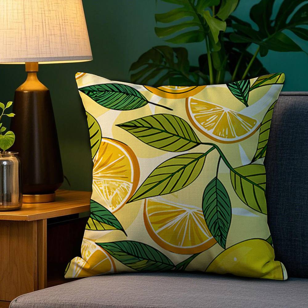 Lemon Fruit Pattern Pillow Case Plush Fabric Soft Double Sided Print Home Sofa High Quality Cushion Cover Throw