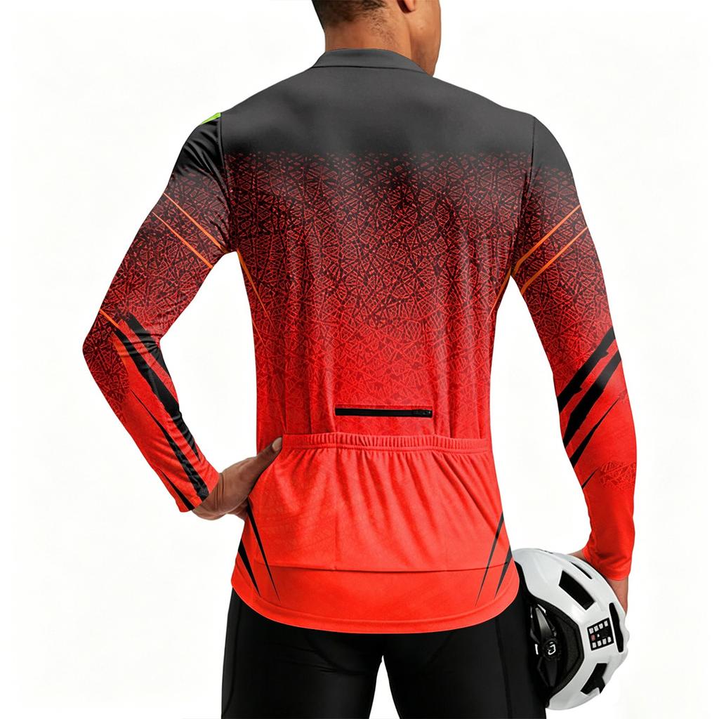 Men's Round Neck Printed Long Sleeve Cycling Jersey Breathable Quick Dry Half Zipper Sports Shirt for Outdoor Activities