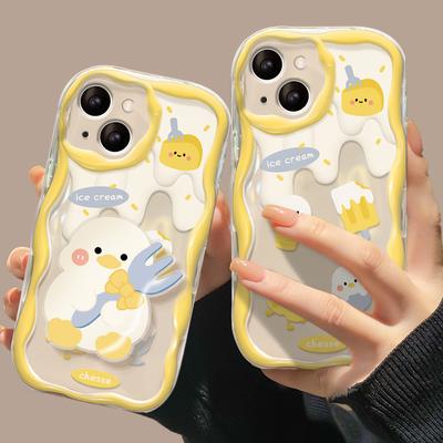 Applicable To Apple 14promax Mobile Phone Case IPhone 13 Cute Cartoon Duck Stand 11/12 Silicone Transparent