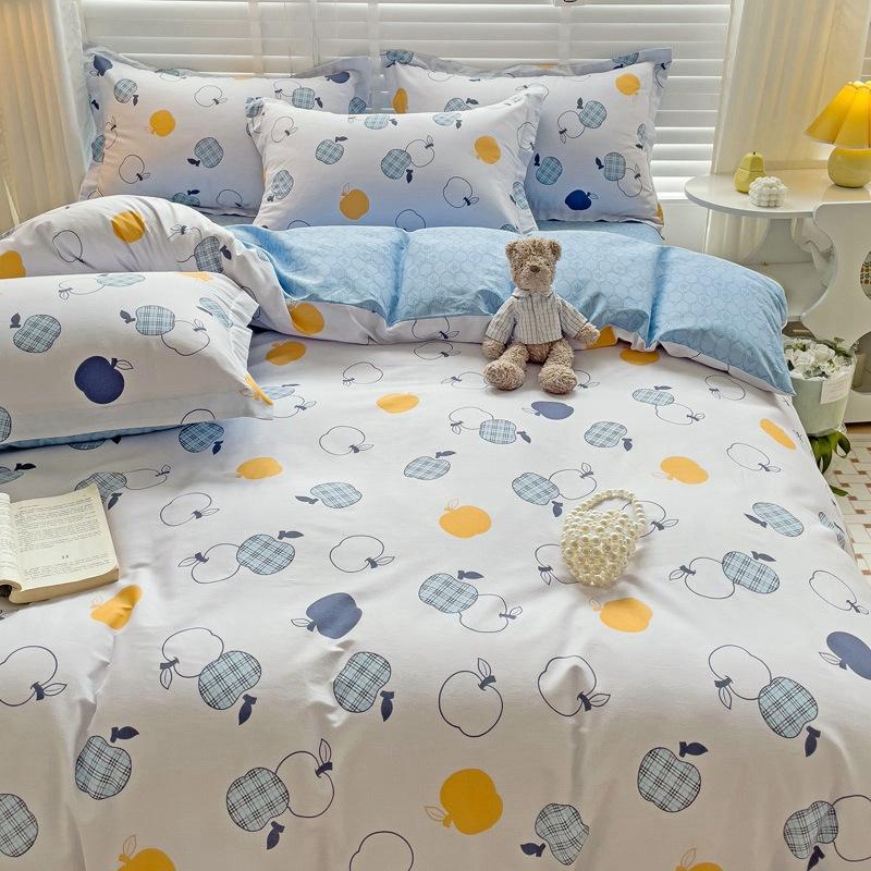 Vierteiliges Set aus Bettwäsche aus reiner Baumwolle, Bettbezug, Bettwäsche, dreiteiliges Bettlaken-Set für den Schlafsaal