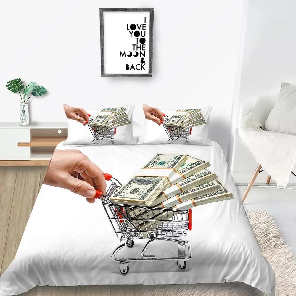 Copripiumino in Denaro Microfibra Banconote Dollaro della Federal Reserve degli Stati Uniti con il Ritratto di Ben Franklin Set Letto Matrimoniale