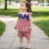 Hot Selling Patriotic Infant Girls Clothing Set Star Bow Fly Sleeve Top Plaid Shorts 2 Piece Outfit With Heart Embroidery For 0 3 Years Old Daily Wear