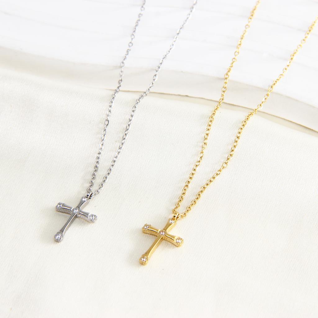 Hot Selling 14K Gold Plated Stainless Steel Necklace Zircon Cross Fashion Jewelry Women Gift Hypoallergenic Durable