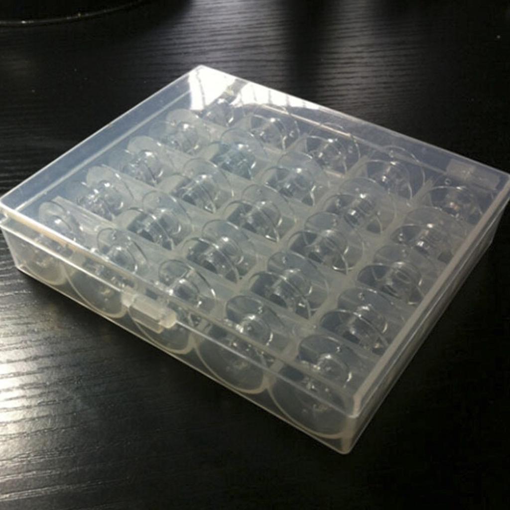 Transparent Storage Case Box 25Pcs Sewing Machine Spools Thread Empty Bobbins