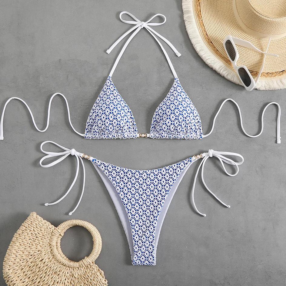 Sexy Micro Bikini 2025 Women Chain Swimsuit Female Swimwear Thong Bikinis Sets Brazilian Bathing Suit Beach Wear Lace Up Biquini