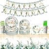 Eucalyptus Leaf Birthday Tableware Set: Banner, Flag, Napkins, Cups, Tablecloth, Decorations