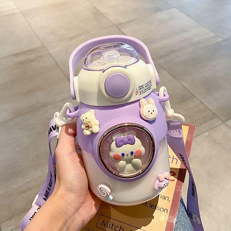 High Value Children's Water Cup Large Capacity Cute Super Cute Girl Straw Cup Portable Creative Space Capsule Plastic Kettle