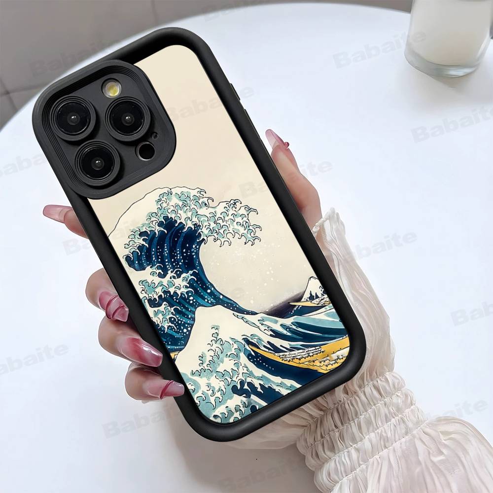Japanese Waves Phone Case For IPhone 17 16 15 14 13 12 11 Pro Max 16E Plus INS Soft Cover